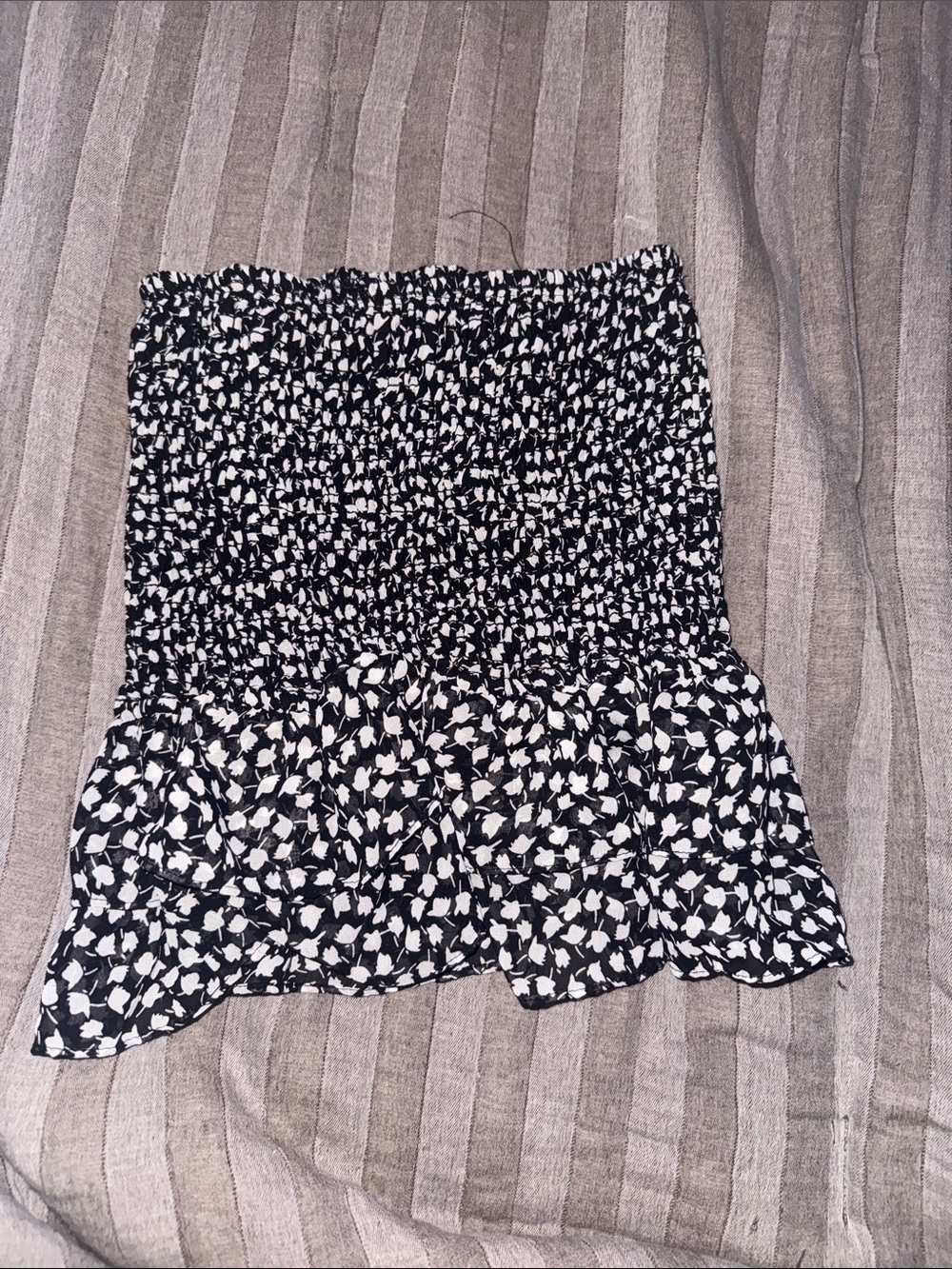 Black & White Floral Smocked Mini Skirt